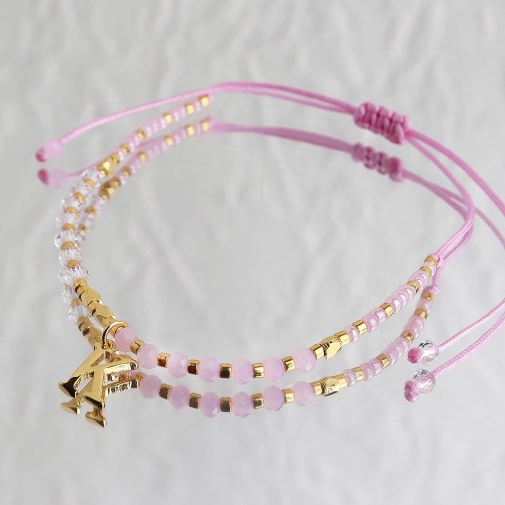 Beaded Natural Stone Initial Bracelet - Picture 3 of 5